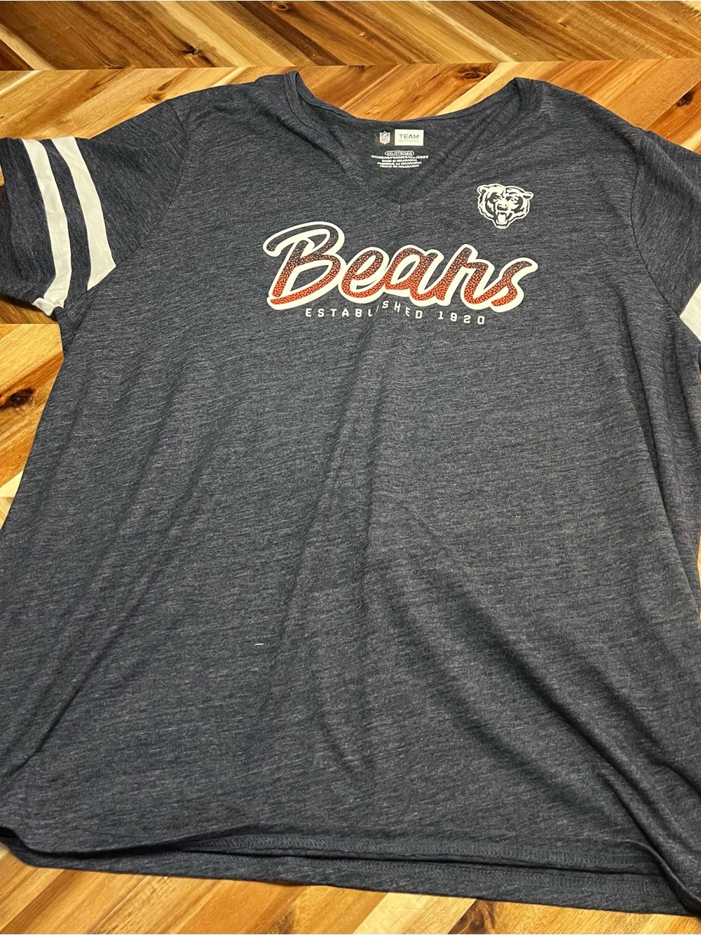 Team Apparel Navy Bears Script Short Sleeve Tee with White Stripes